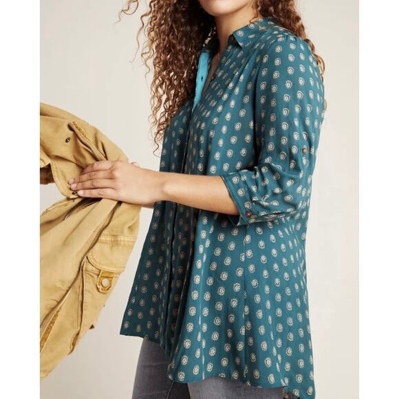 Anthropologie Maeve Monika Tunic Top Teal XS Button Down - Picture 9 of 11